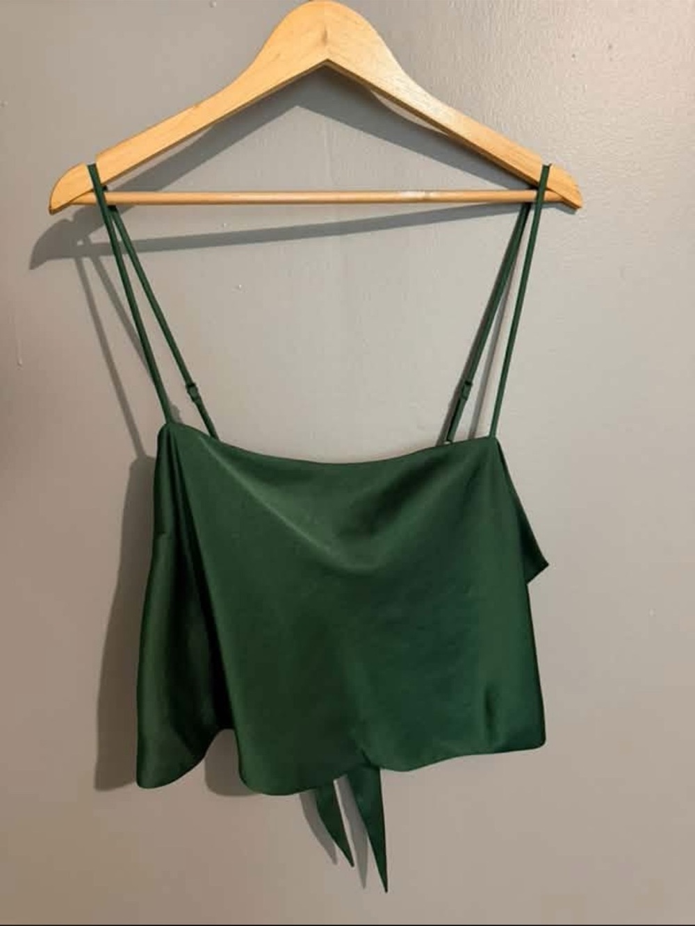 Aritzia Emerald Green Satin Camisole with Tie Detail
